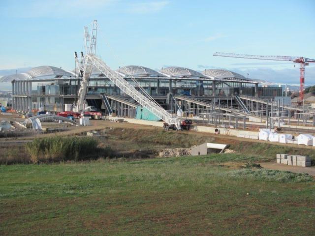 Avancement des travaux de construction de la gare TGV Montpellier Sud de France au samedi 24 décembre 2016. Copyright : Edouard Paris